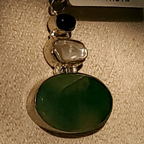 Aventurine Onyx Keshi Pearl All Natural NEW Artisan Crafted Pendant Silver Chain - Picture 7 of 8